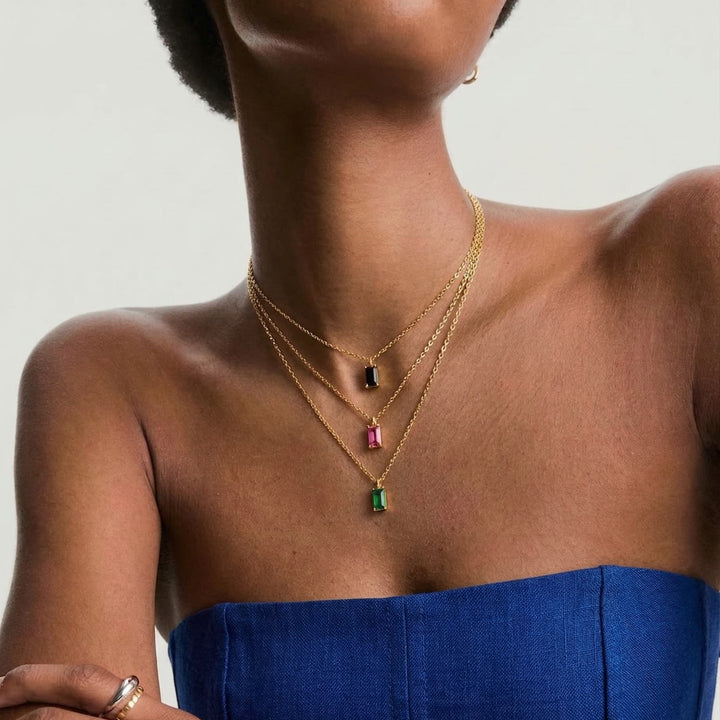 Baguette Birthstone Necklace model