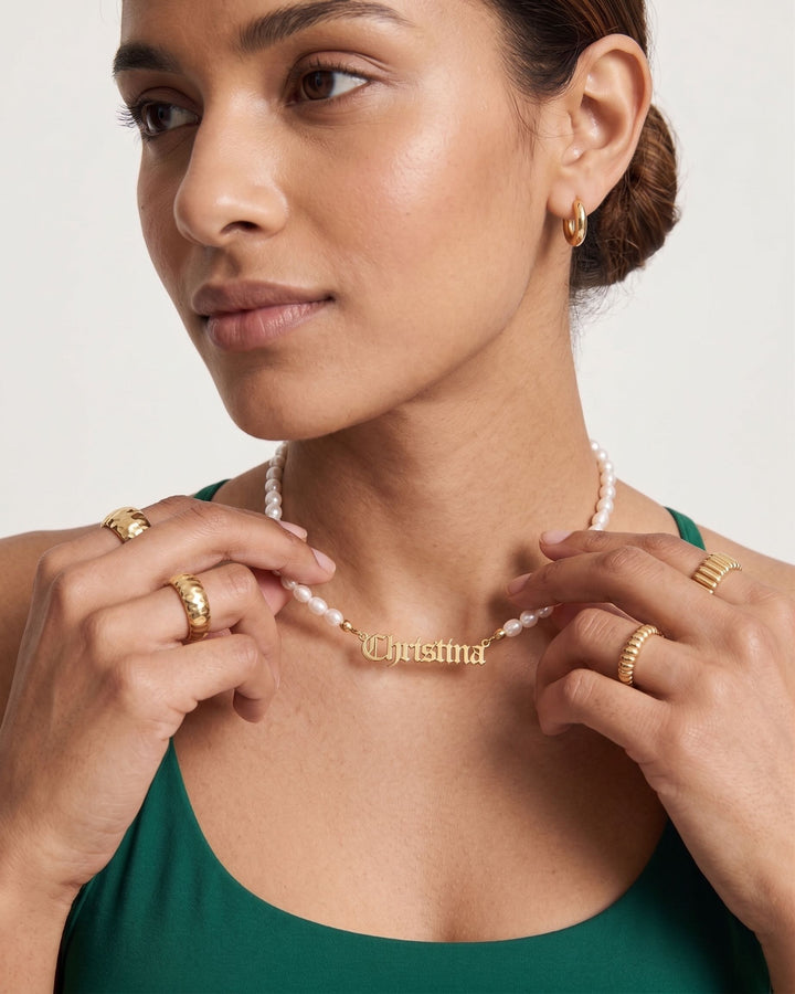 Old English Pearl Name Necklace model