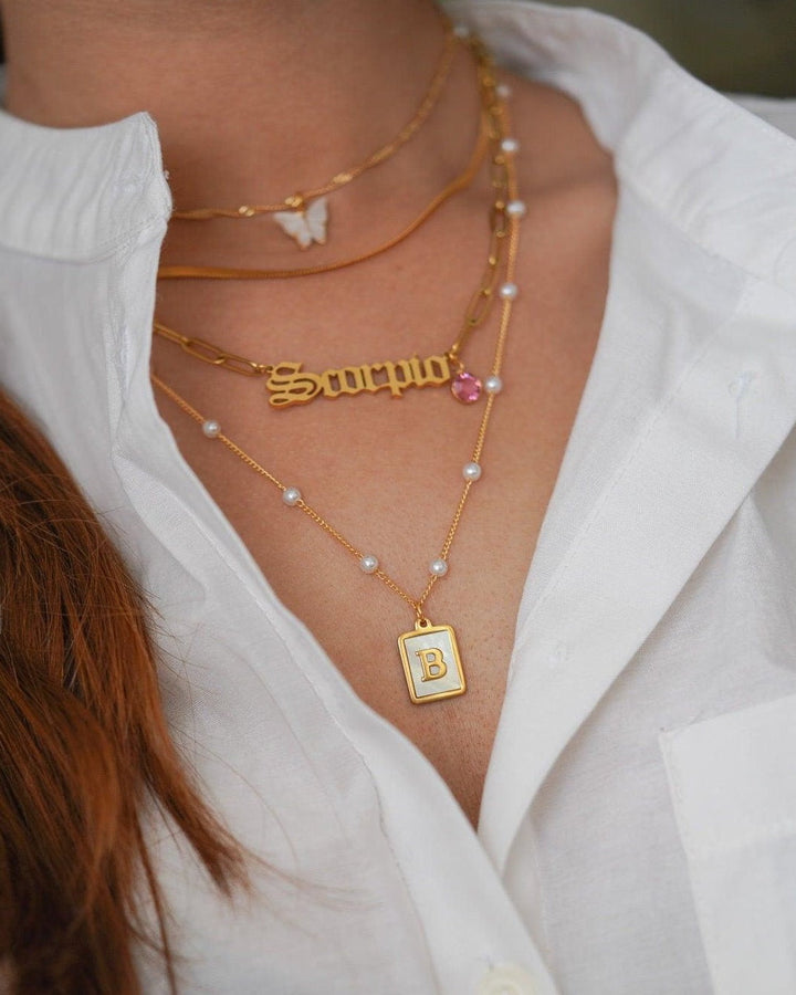 Mother of Pearl Initial Necklace model