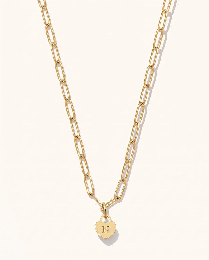 Chunky Heart Initial Necklace