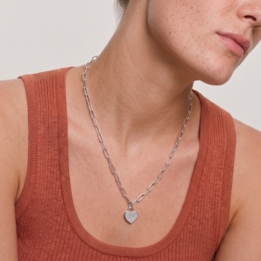 Chunky Heart Initial Necklace