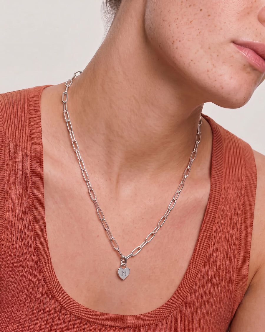 Chunky Heart Initial Necklace