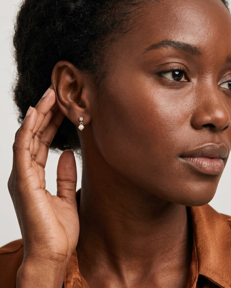 Diamond Pearl Drop Studs