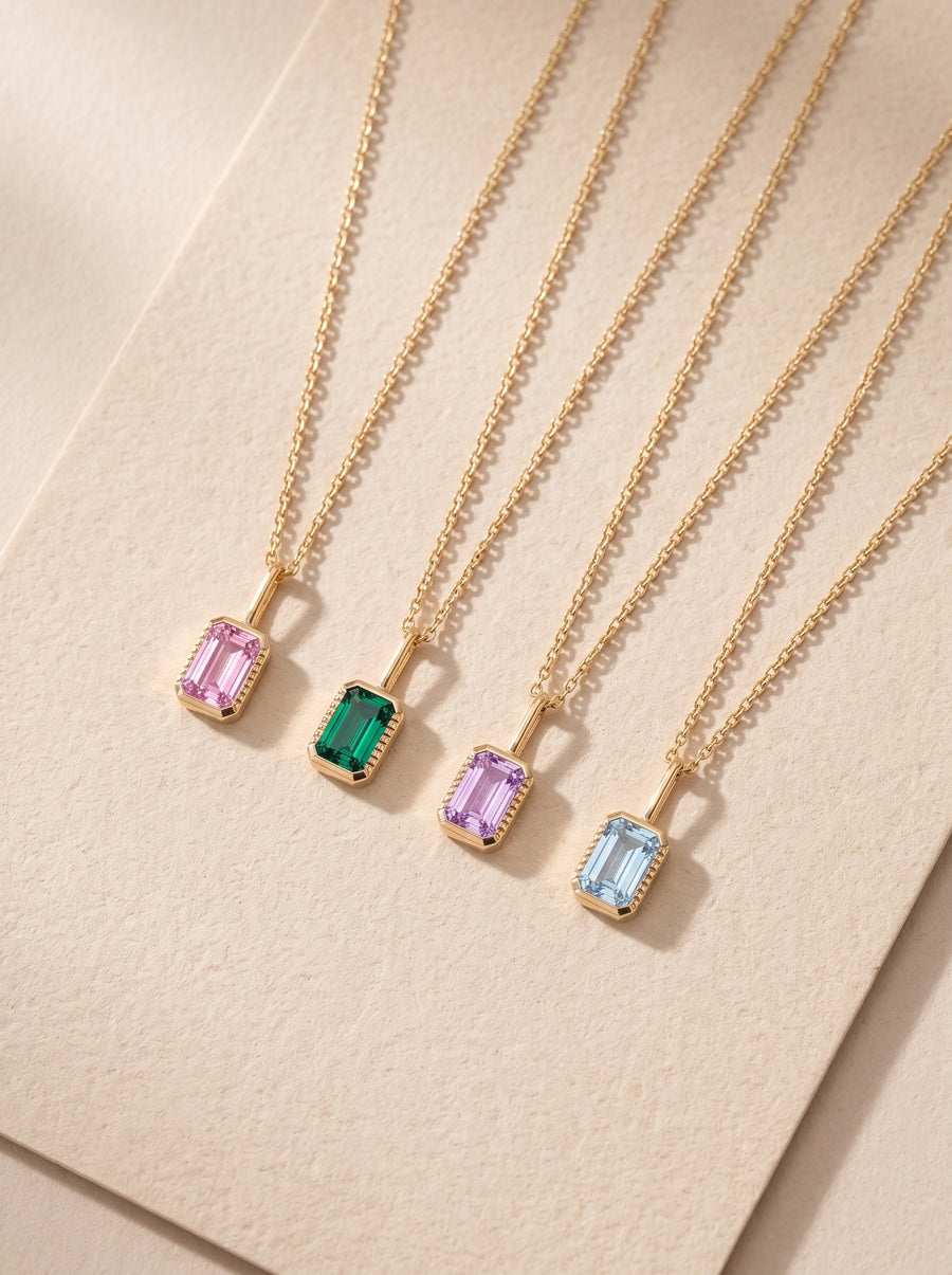 Emerald Cut Gemstone Necklace