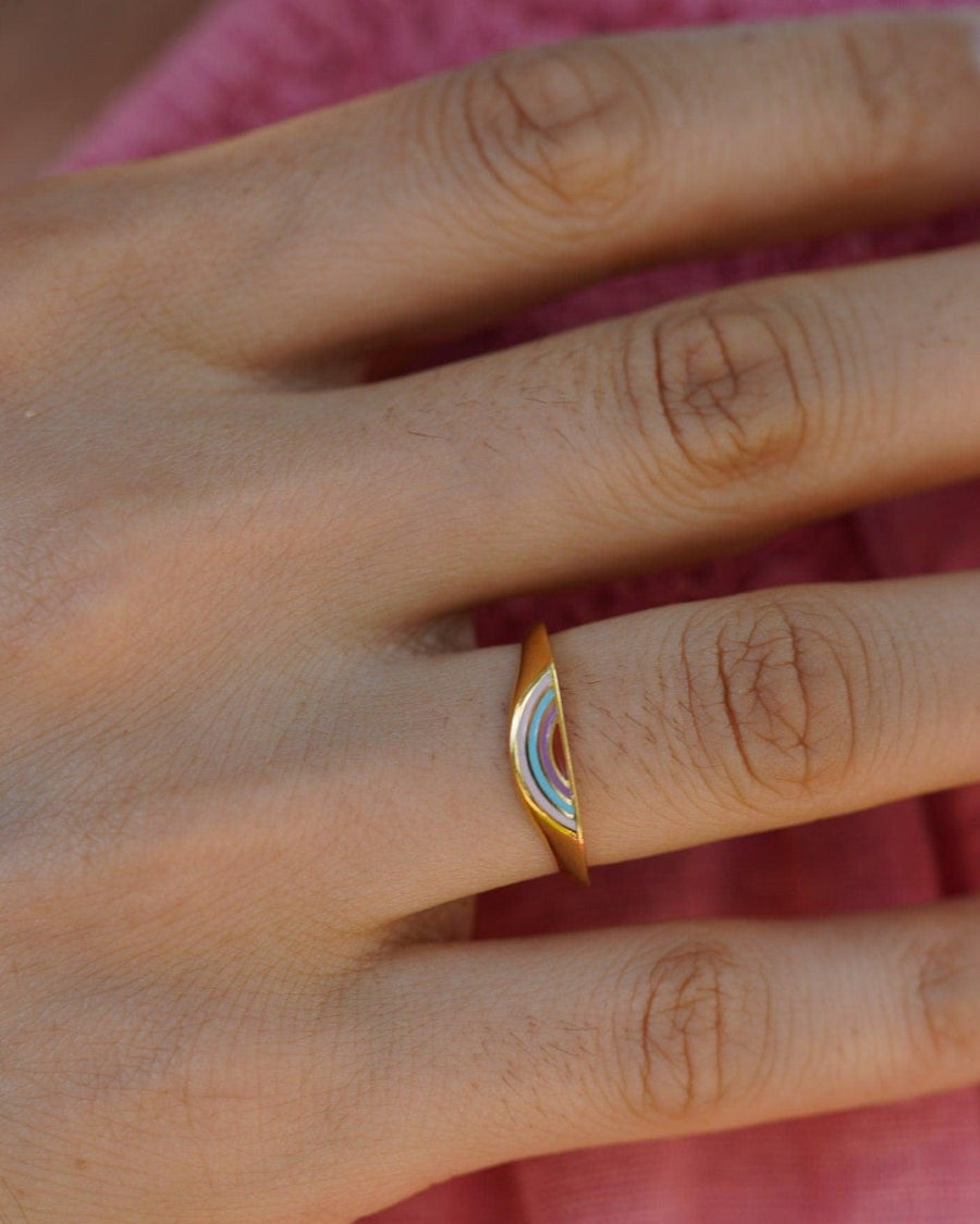 Style Image - Rainbow ring with vibrant stripes worn on the hand