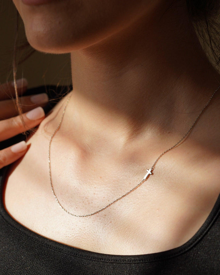 Sideways Cross Necklace model