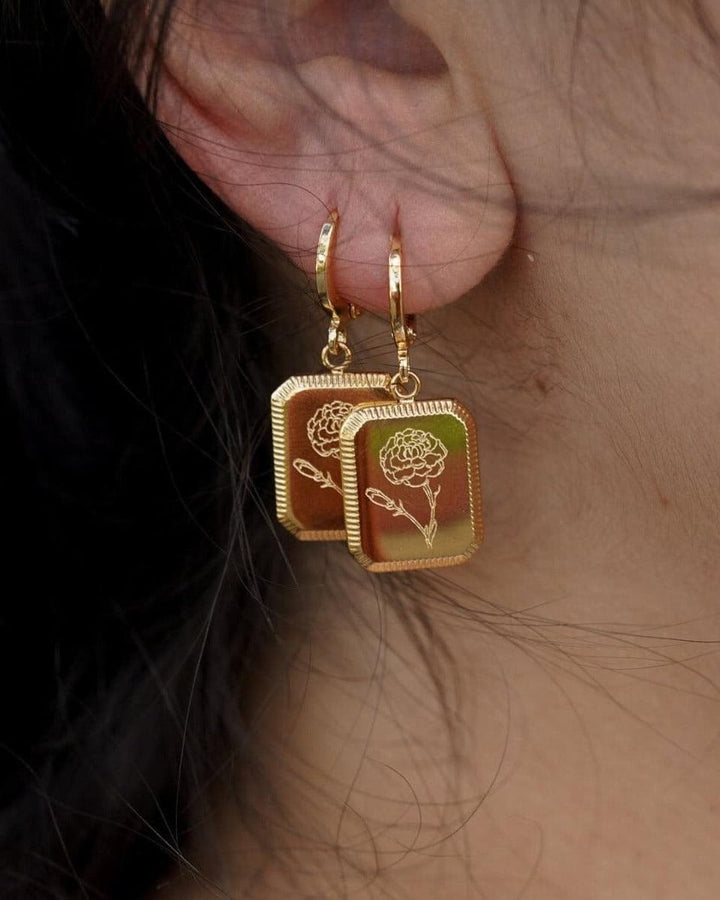 Square Birth Flower Earrings model