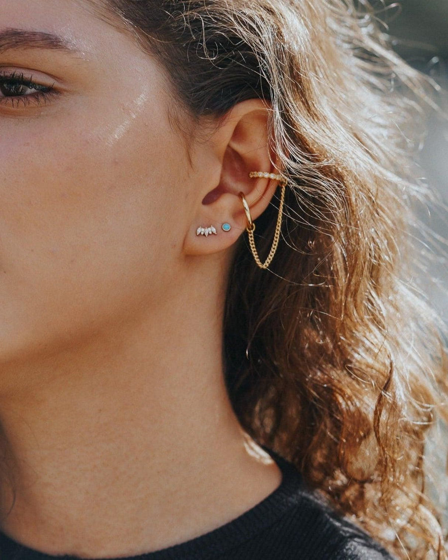 Style Image - Marquise Tiara Stud worn in a curated ear stack with chain-linked earrings