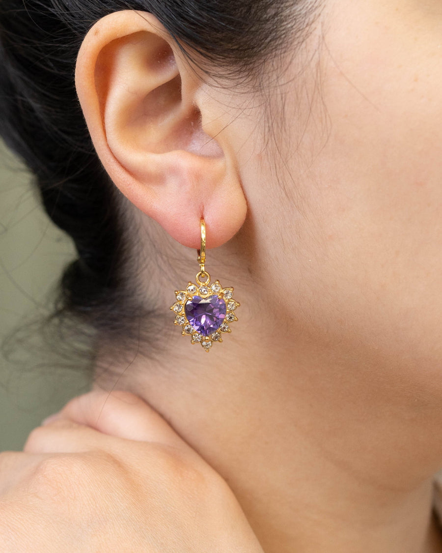 Style Image - Purple Queen Heart Earring with heart-shaped halo design worn on ear