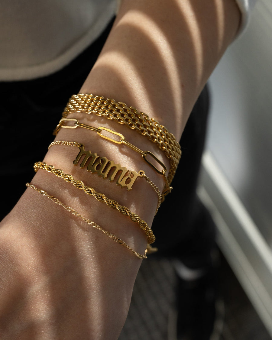 Style Image - Rope Chain Bracelet layered with assorted bracelets on the wrist