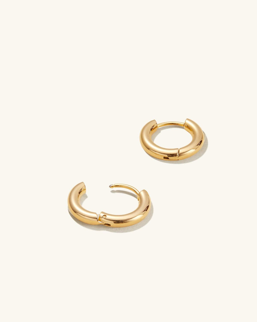 Detail Image - Simple Hoops 10mm pair in 18k gold plated stainless steel with open hinge closures