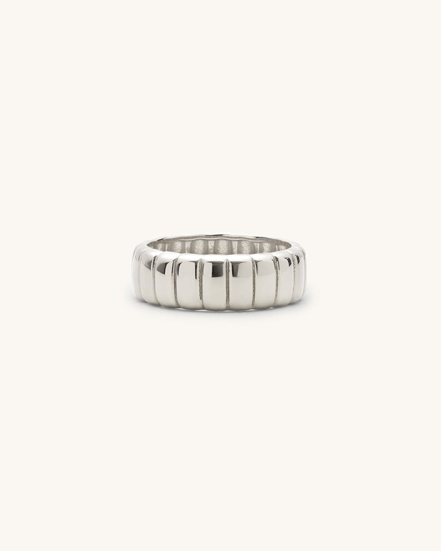 Detail Image - Iconic Bold Ring in Sterling Silver with a wide ribbed band shown from the front