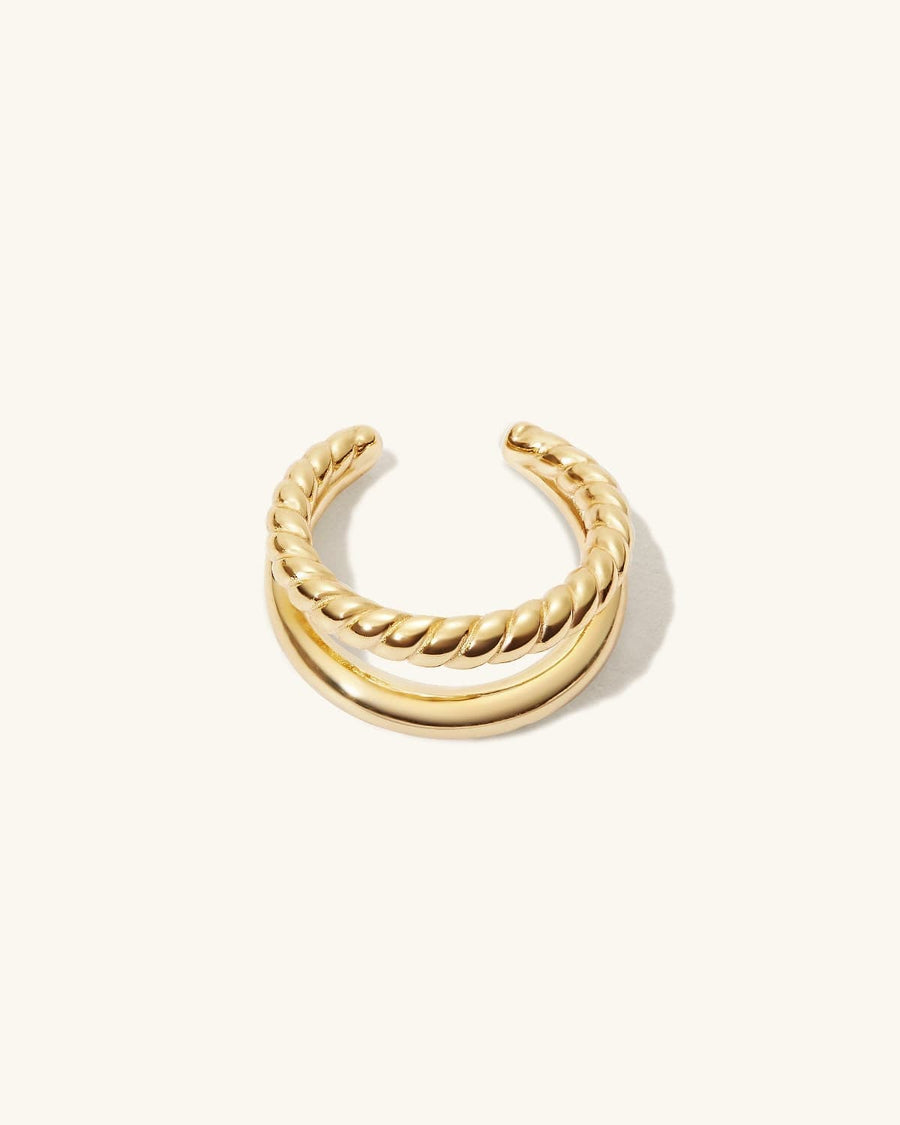 Detail Image - Duo Ear Cuff with double-band design in 14K gold plated finish on a neutral background