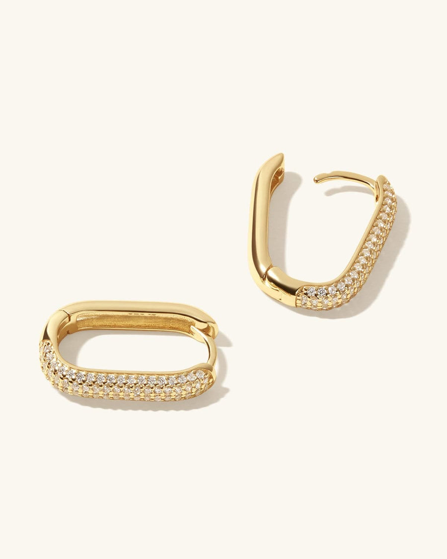 Detail Image - Pave Link Hoop Earrings with U-shaped hoops and pave-style detailing in 14K gold plated finish