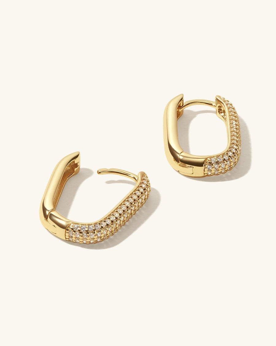 Detail Image - Pave Link Hoop Earrings with U-shaped hoops and pavé detailing in 14K gold plated sterling silver