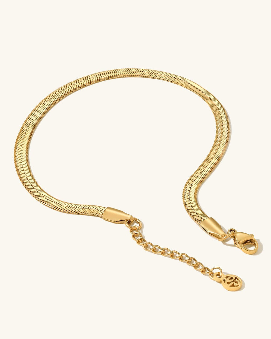 Detail Image - Herringbone anklet with extension chain and clasp in 18k gold plated stainless steel