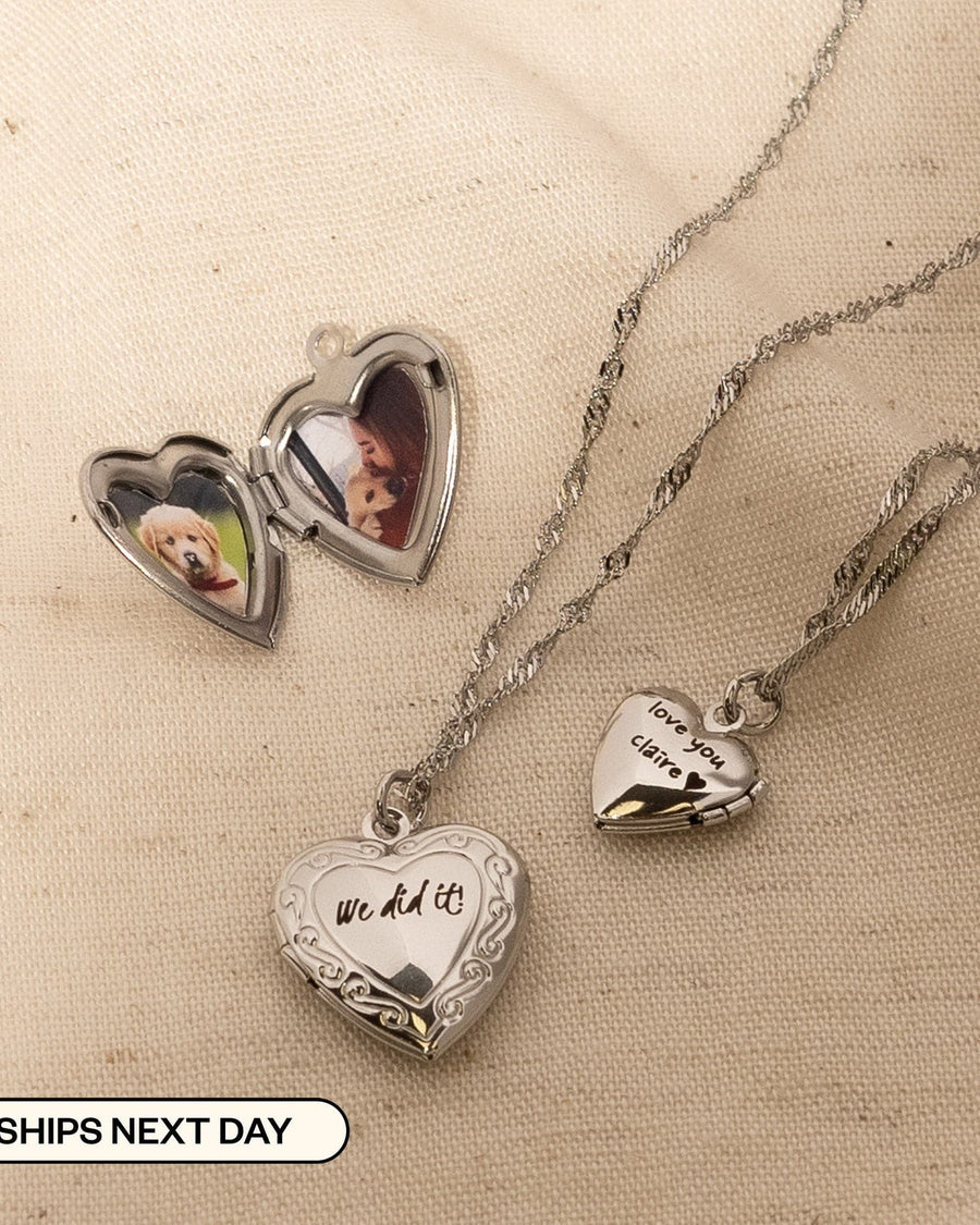 Engravable Heart Locket Necklace