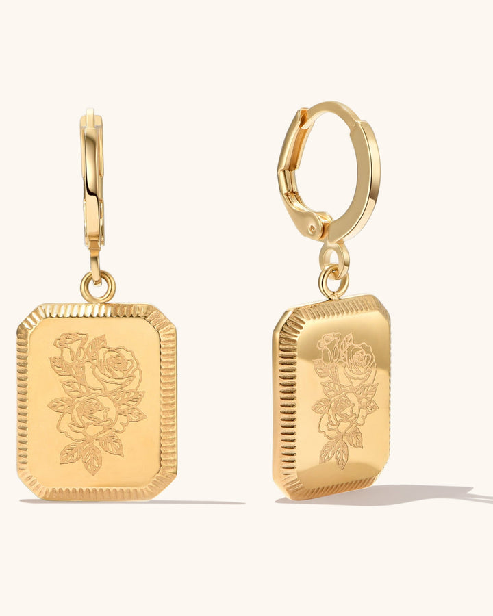 Square Birth Flower Earrings