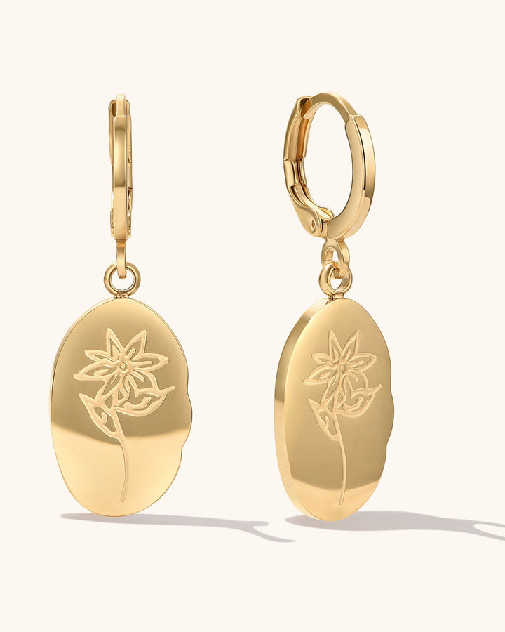 Oval Birth Flower Earrings