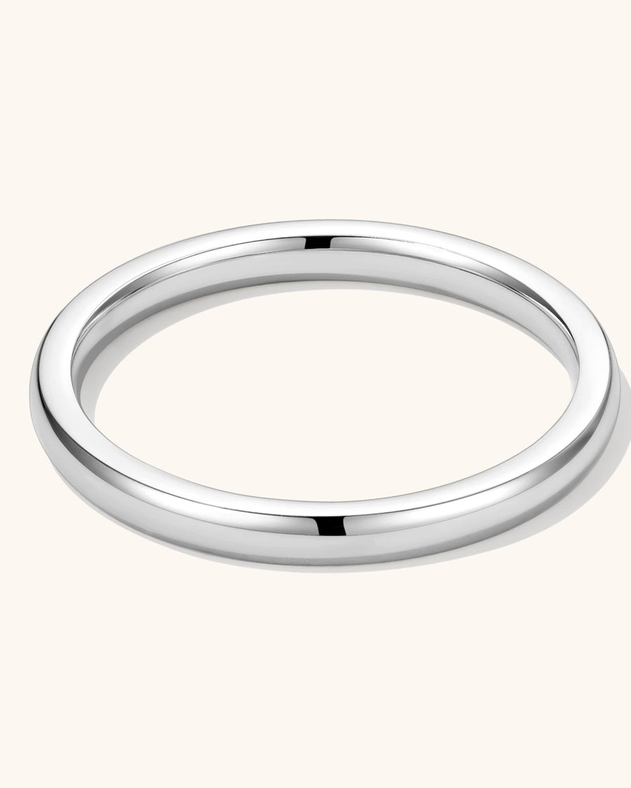 Detail Image - Silver 2mm stackable band ring in stainless steel with a minimalist polished look