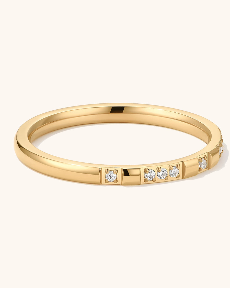 Model Image - Octo Stackable Ring with multiple sparkling stones in 14k gold plated stainless steel worn on model