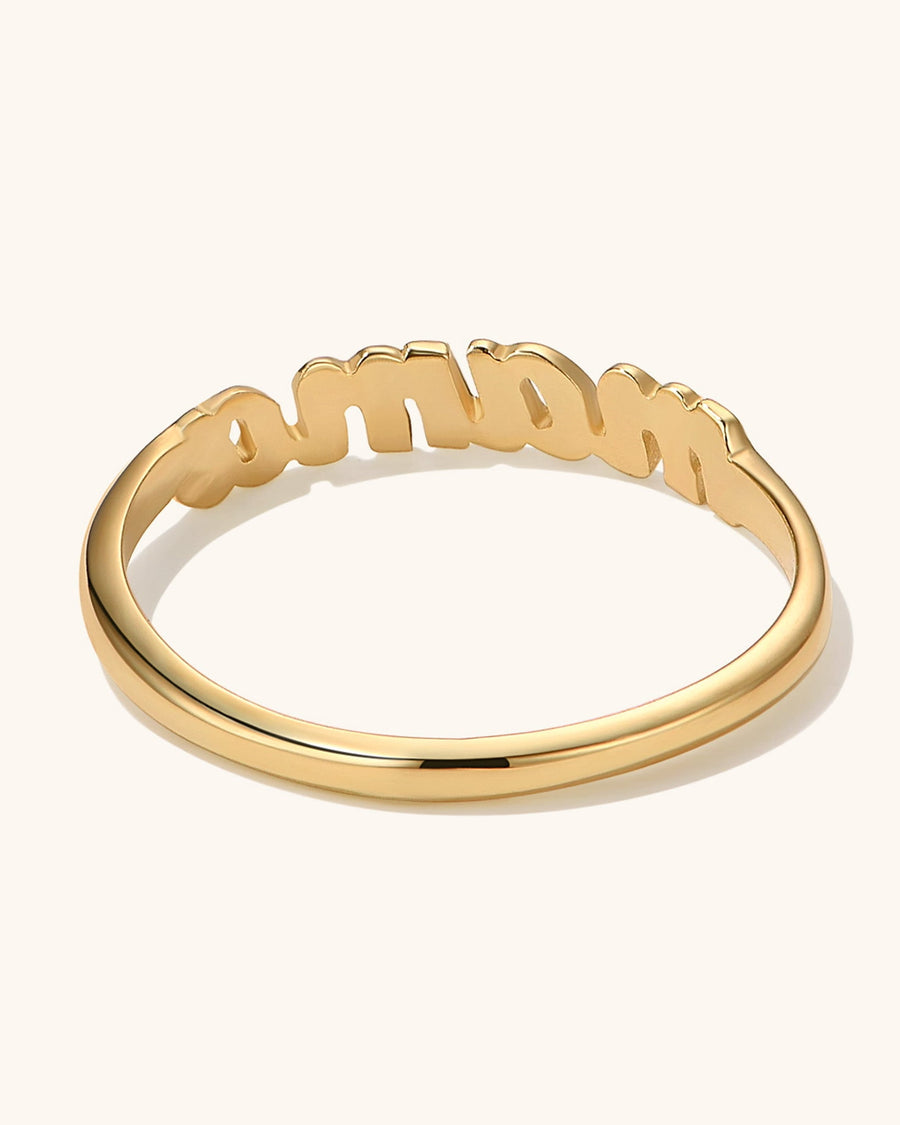 Detail Image - Gold plated Mama ring with script word design and slim band
