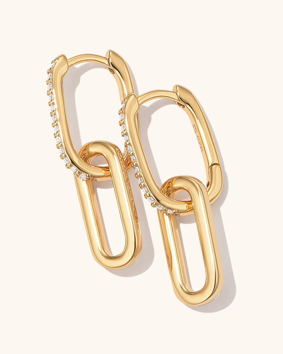 Detail Image - Pave Link Hoops in 14K gold plated interlocking link design with pave-set sparkle
