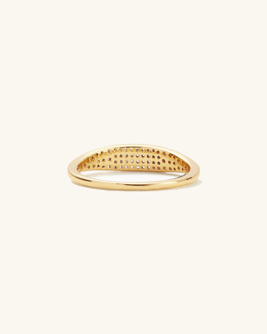 Detail Image - Pave Signet Ring side view showing the curved top with white cubic zirconia setting