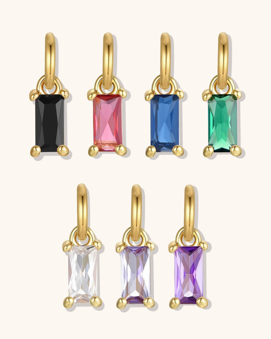 Detail Image - 14K gold plated zircon earring charms shown in black, deep pink, navy, emerald, clear, violet, and purple options