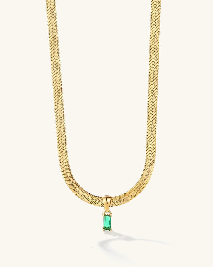 CZ Charm Herringbone Chain Necklace
