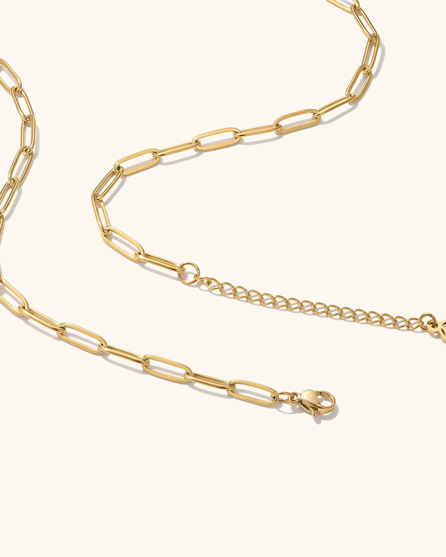 Detail Image - Paperclip chain necklace with clasp and extender chain in 14K gold plating