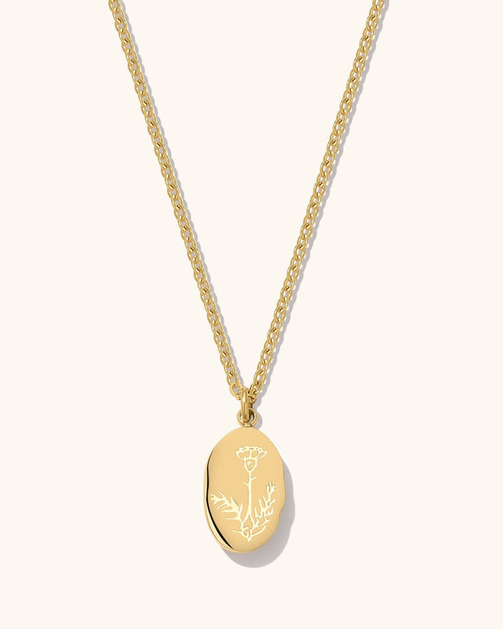 Oval Birth Flower Necklace