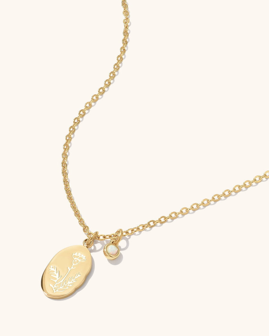 Oval Birth Flower Necklace