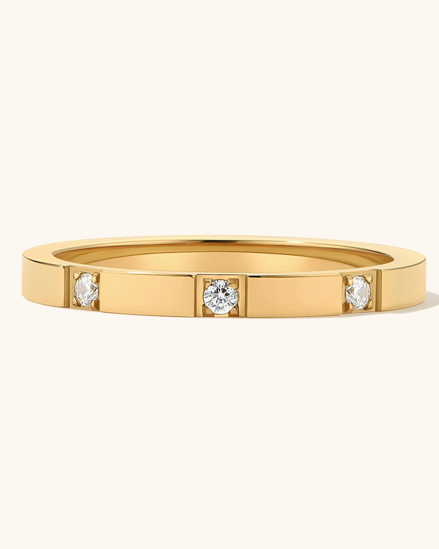 Detail Image - Stackable ring set with a slim gold plated stainless steel band and sparkling accents in a segmented design