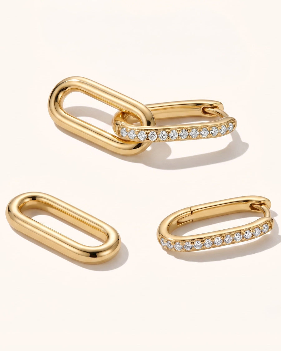 Detail Image - 14K gold Pave Link Hoops with separate interlocking link accents and pave sparkle detail