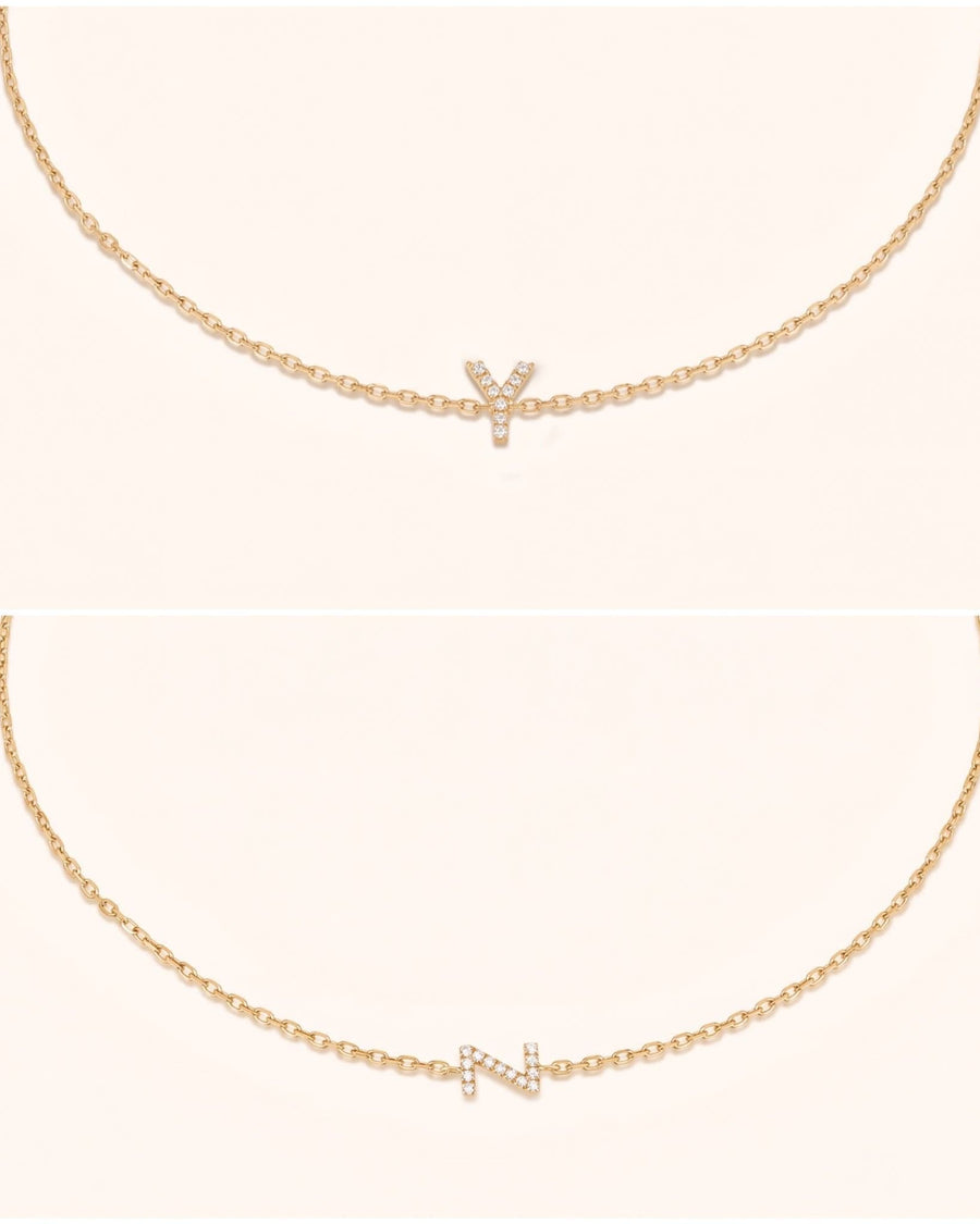 Detail Image - Pave diamond initial bracelet with Y and N letter options on a delicate 14k solid gold chain