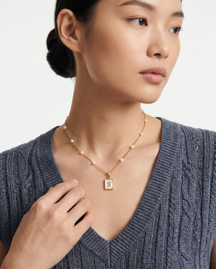 Mother of Pearl Initial Necklace model