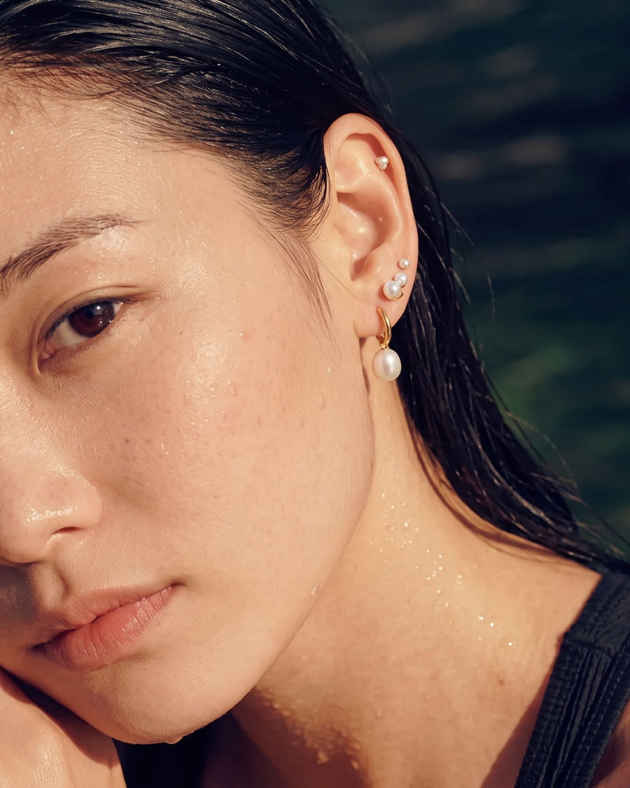 Model Image - CLASSIC PEARL DROP EARRINGS worn on model