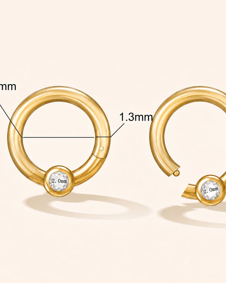 Detail Image - 14k solid gold round diamond charm collector with 6.5 mm and 1.3 mm measurements shown.