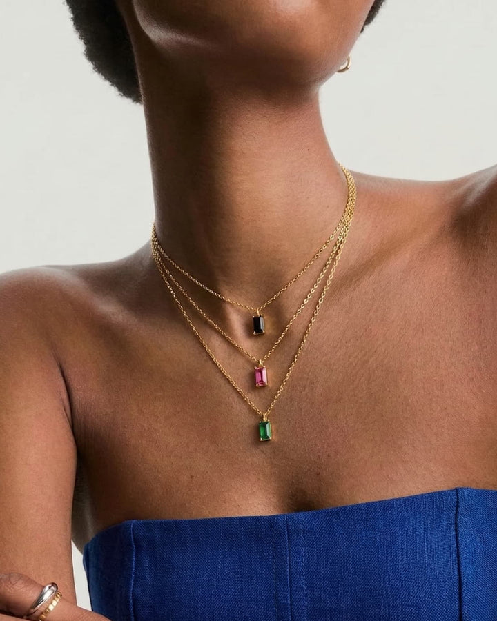 Dainty Baguette Birthstone Necklace model