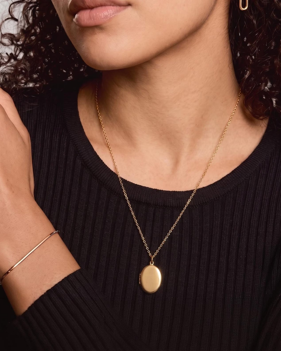 Engravable Oval Locket Necklace